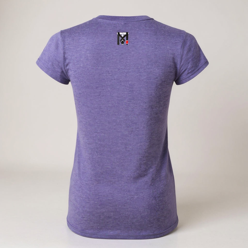 Back view of the purple heather Lady Grappler Women's BJJ Graphic Tee with Top Mount logo on the upper neck.